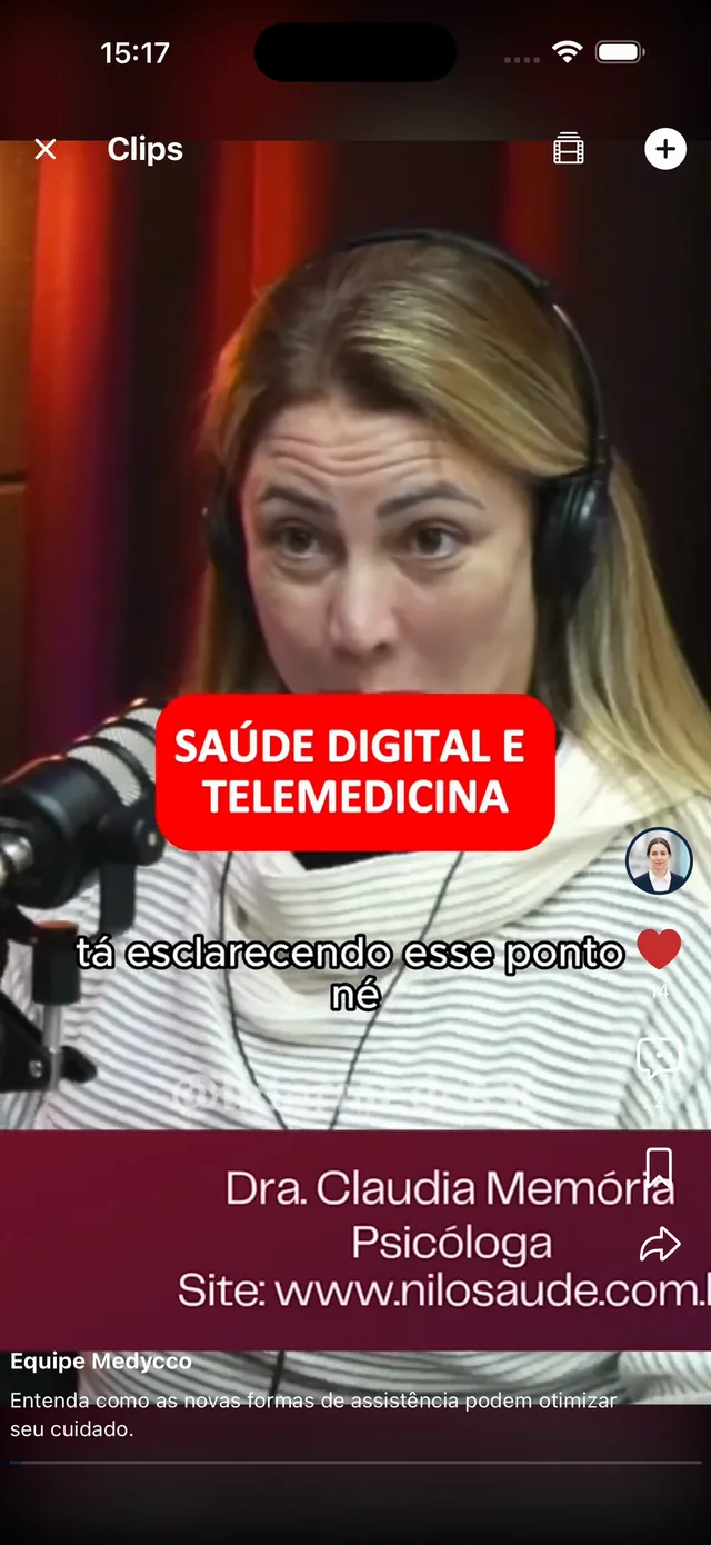 Tela real de Clips: vídeo vertical em tela cheia